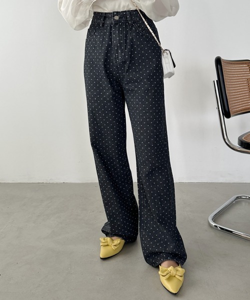 CLEA（クレア）の「ドットワイドデニムパンツ（デニムパンツ・レディース・ブラック/ブルー・M）」の4枚目の写真