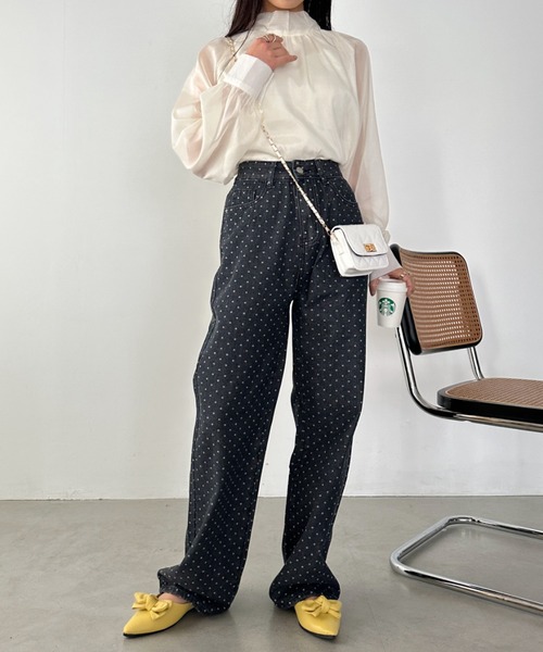 CLEA（クレア）の「ドットワイドデニムパンツ（デニムパンツ・レディース・ブラック/ブルー・M）」の9枚目の写真