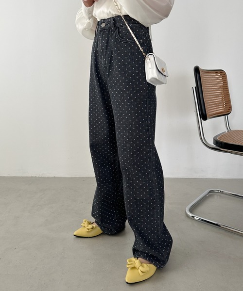 CLEA（クレア）の「ドットワイドデニムパンツ（デニムパンツ・レディース・ブラック/ブルー・M）」の7枚目の写真