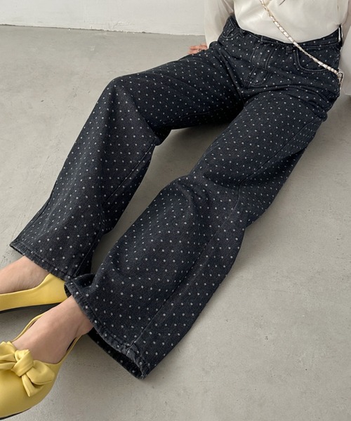 CLEA（クレア）の「ドットワイドデニムパンツ（デニムパンツ・レディース・ブラック/ブルー・M）」の14枚目の写真