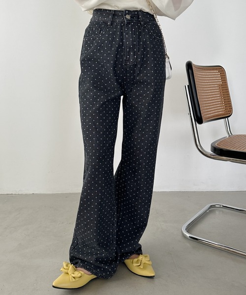 CLEA（クレア）の「ドットワイドデニムパンツ（デニムパンツ・レディース・ブラック/ブルー・M）」の5枚目の写真