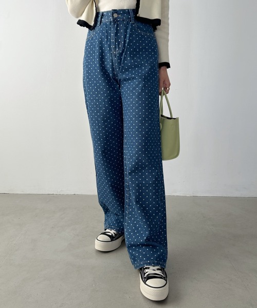 CLEA（クレア）の「ドットワイドデニムパンツ（デニムパンツ・レディース・ブラック/ブルー・M）」の17枚目の写真