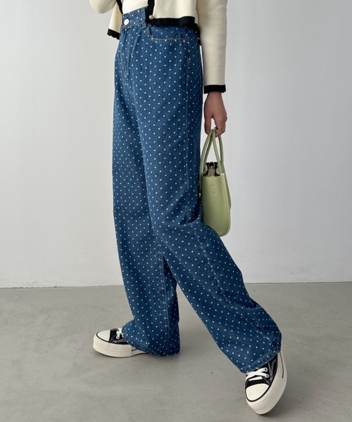 CLEA（クレア）の「ドットワイドデニムパンツ（デニムパンツ・レディース・ブラック/ブルー・M）」の21枚目の写真