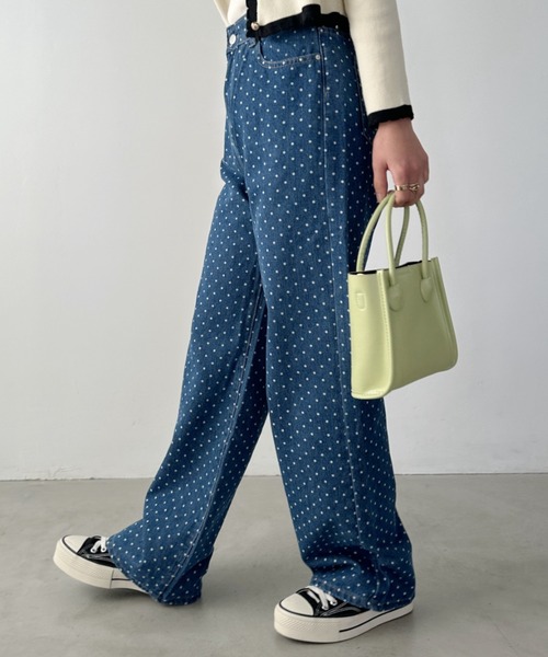 CLEA（クレア）の「ドットワイドデニムパンツ（デニムパンツ・レディース・ブラック/ブルー・M）」の22枚目の写真