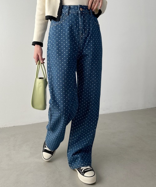 CLEA（クレア）の「ドットワイドデニムパンツ（デニムパンツ・レディース・ブラック/ブルー・M）」の18枚目の写真