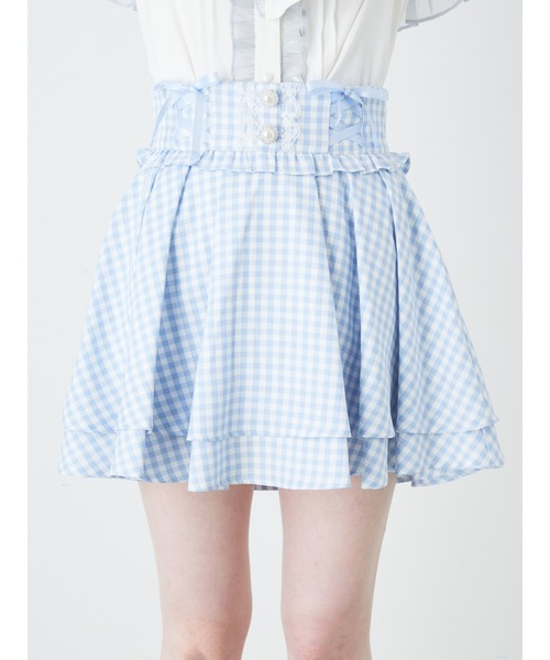 45R 新品未使用コットンリネンクシュクシュギンガムスカート 45R 新品未使用コットンリネンクシュクシュギンガムスカート