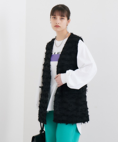 LUGIVA（ルギヴァ）の「LUGIVa カットジャガードベスト（ベスト・レディース・ホワイト/ブラック・FREE）」の3枚目の写真