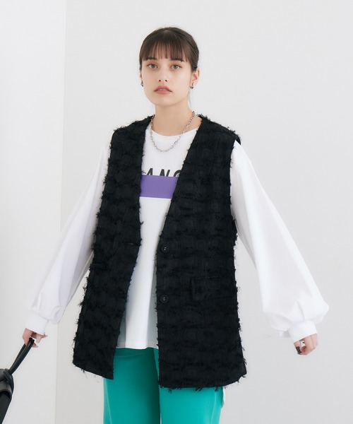 LUGIVA（ルギヴァ）の「LUGIVa カットジャガードベスト（ベスト・レディース・ホワイト/ブラック・FREE）」の5枚目の写真