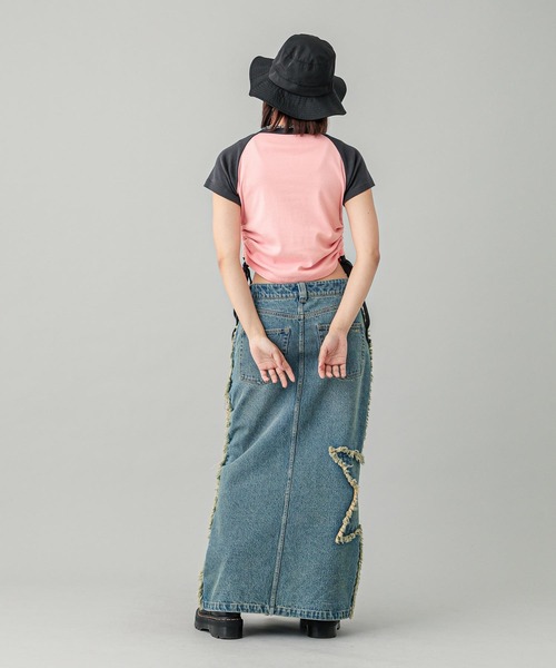 X-girl（エックスガール）の「DOTTED STAR S/S RAGRAN BABY TOP（Tシャツ/カットソー・レディース・オリーブ/ピンク/チャコール・S/M）」の12枚目の写真