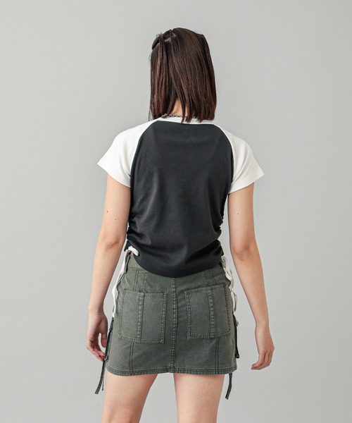 X-girl（エックスガール）の「DOTTED STAR S/S RAGRAN BABY TOP（Tシャツ/カットソー・レディース・オリーブ/ピンク/チャコール・S/M）」の15枚目の写真