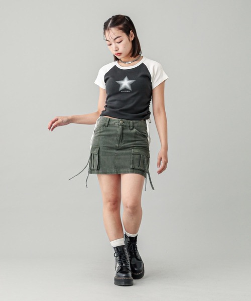 X-girl（エックスガール）の「DOTTED STAR S/S RAGRAN BABY TOP（Tシャツ/カットソー・レディース・オリーブ/ピンク/チャコール・S/M）」の17枚目の写真