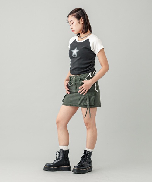 X-girl（エックスガール）の「DOTTED STAR S/S RAGRAN BABY TOP（Tシャツ/カットソー・レディース・オリーブ/ピンク/チャコール・S/M）」の18枚目の写真