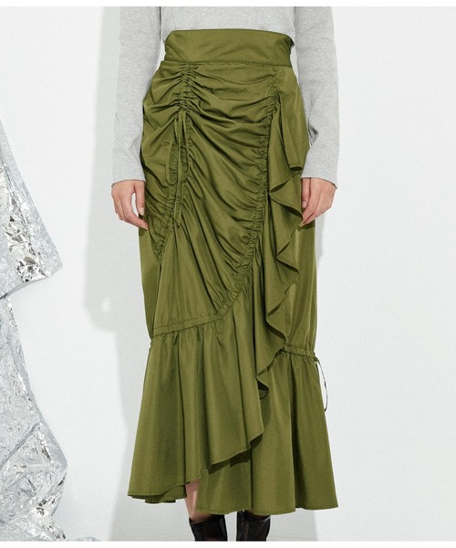 Settimissimo（セッティミッシモ）の「タフタマーメーイド シャーリング フリルスカート ロング（スカート・レディース・ブラック/カーキ・FREE）」の17枚目の写真