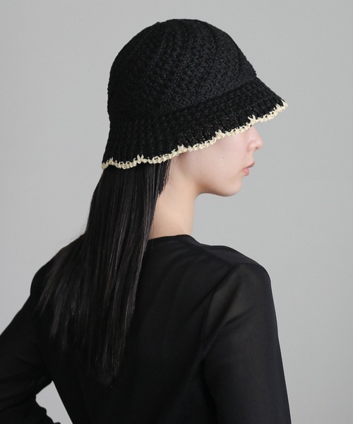 select MOCA（セレクトモカ）の「配色パイピングサマーハット（ハット・レディース・ブラック/アイボリー・FREE）」の2枚目の写真