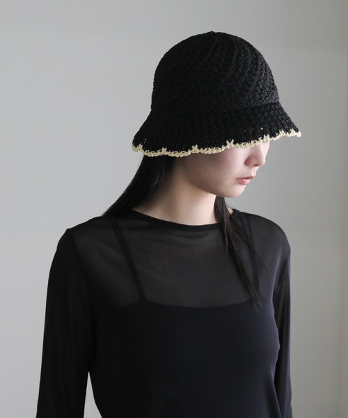 select MOCA（セレクトモカ）の「配色パイピングサマーハット（ハット・レディース・ブラック/アイボリー・FREE）」の5枚目の写真