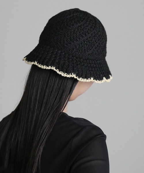 select MOCA（セレクトモカ）の「配色パイピングサマーハット（ハット・レディース・ブラック/アイボリー・FREE）」の4枚目の写真