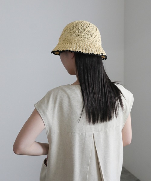 select MOCA（セレクトモカ）の「配色パイピングサマーハット（ハット・レディース・ブラック/アイボリー・FREE）」の14枚目の写真