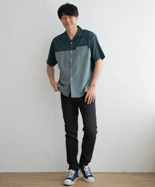 ikka(イッカ)の「バイカラーオープンカラーシャツ(シャツ/ブラウス・メンズ・ベージュ/ブラック/ブルー/グリーン・XL/L/M/S)」の9枚目の写真