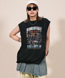 【ユニセックス】【RePRODUCTION LABEL / リプロダクションレーベル】ブラックバイカー風ノースリーブTシャツ