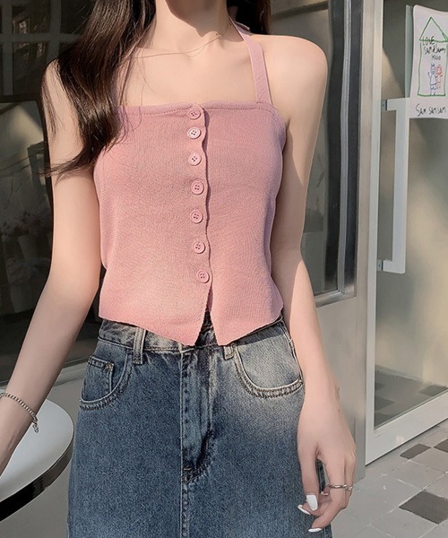 Miniministore(ミニミニストア)の「ホルターネック キャミソール ニット 夏(キャミソール・レディース・ブラック/ベージュ/ホワイト/ピンク・FREE)」の4枚目の写真