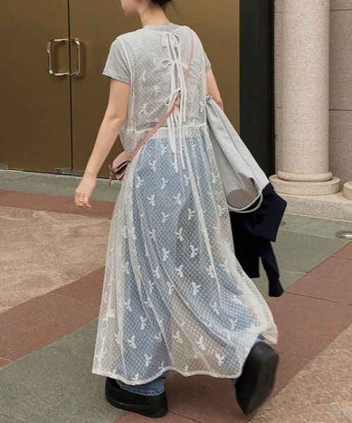 GEMEDA(ジェメダ)の「リボンチュールワンピース(ワンピース・レディース・ホワイト/ブラック・M)」の1枚目の写真