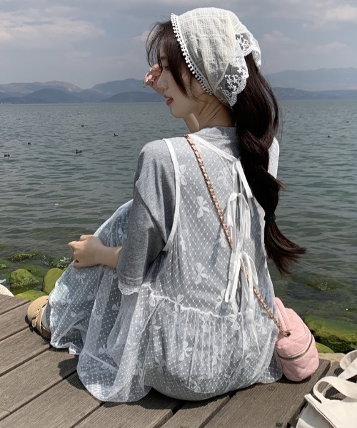 GEMEDA(ジェメダ)の「リボンチュールワンピース(ワンピース・レディース・ホワイト/ブラック・M)」の9枚目の写真