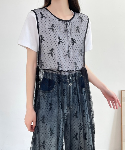 GEMEDA(ジェメダ)の「リボンチュールワンピース(ワンピース・レディース・ホワイト/ブラック・M)」の16枚目の写真