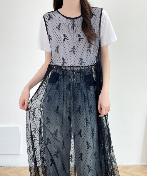 GEMEDA(ジェメダ)の「リボンチュールワンピース(ワンピース・レディース・ホワイト/ブラック・M)」の17枚目の写真