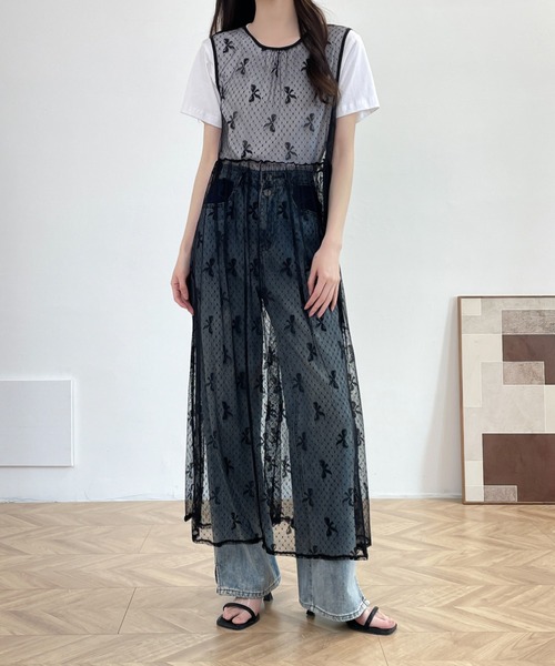 GEMEDA(ジェメダ)の「リボンチュールワンピース(ワンピース・レディース・ホワイト/ブラック・M)」の18枚目の写真