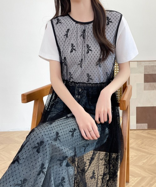 GEMEDA(ジェメダ)の「リボンチュールワンピース(ワンピース・レディース・ホワイト/ブラック・M)」の20枚目の写真