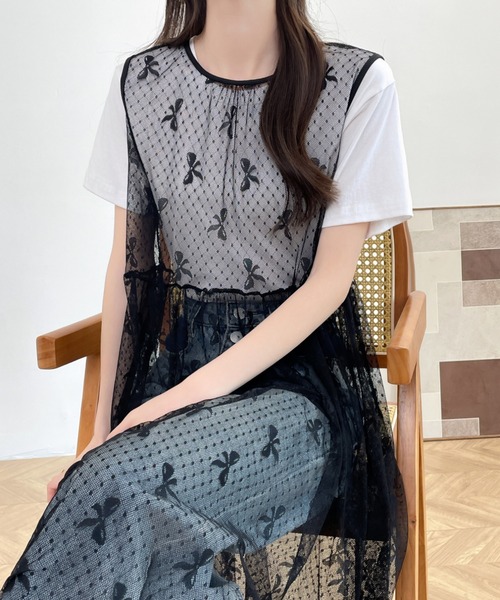 GEMEDA(ジェメダ)の「リボンチュールワンピース(ワンピース・レディース・ホワイト/ブラック・M)」の21枚目の写真