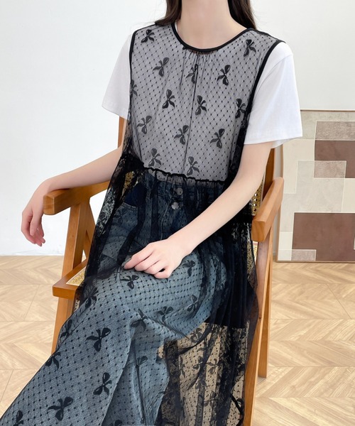 GEMEDA(ジェメダ)の「リボンチュールワンピース(ワンピース・レディース・ホワイト/ブラック・M)」の22枚目の写真