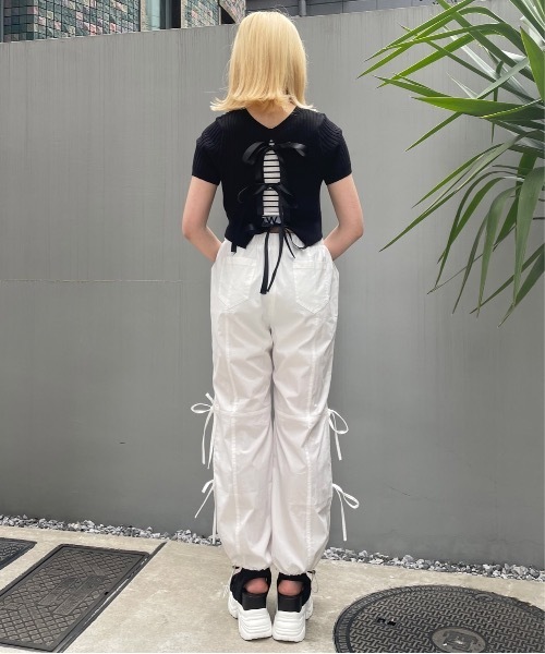 one way（ワンウェイ）の「サイドリボンカーゴパンツ（カーゴパンツ・レディース・ホワイト/ブルー/ブラック/ピンク/ベージュ・FREE）」の12枚目の写真