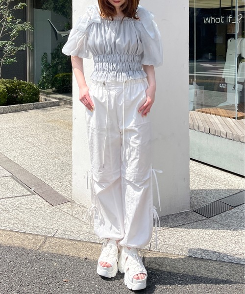 one way（ワンウェイ）の「サイドリボンカーゴパンツ（カーゴパンツ・レディース・ホワイト/ブルー/ブラック/ピンク/ベージュ・FREE）」の16枚目の写真