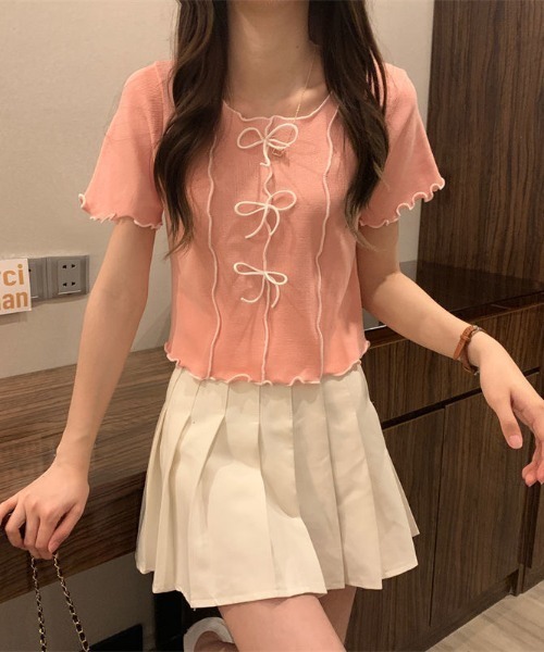 POTECHINO ビジュー リボン半袖チュニック トップス　4ポテチーノ 驚きの値段での商品をすべて POTECHINO ビジュー 4ポテチーノ