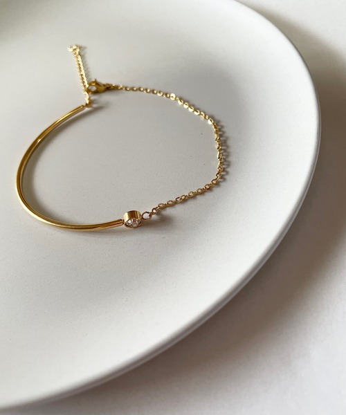 PARKS TOKYO SELECT（パークストウキョウセレクト）の「金属アレルギー対応 サージカルステンレス/316L 一粒ラウンドストーン付ブレスレット（ブレスレット・レディース・ゴールド/シルバー・FREE）」の6枚目の写真