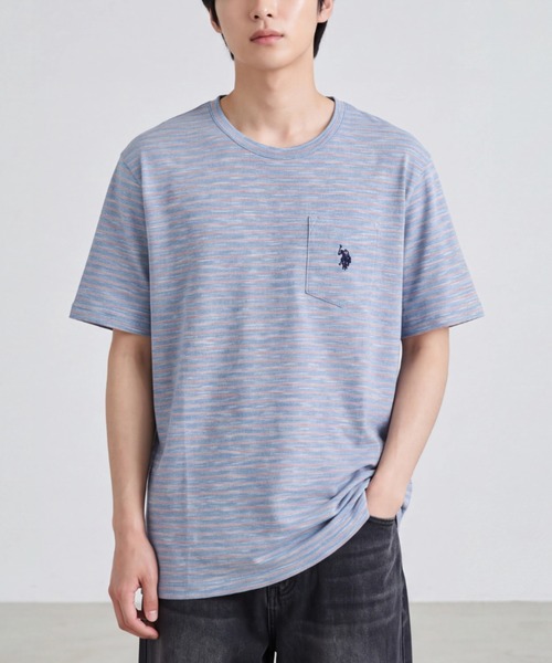 U.S. POLO ASSN.(ユーエスポロアッスン)の「【T23】【U.S. POLO ASSN/ユーエスポロアッスン】YD END ON END STRIPE SLUB TEE / ストライプ スラブ Tシャツ(Tシャツ/カットソー・メンズ・ブルー系その他/イエロー系その他/ブルー系その他2・SMALL/MEDIUM/LARGE/X-LARGE)」の1枚目の写真