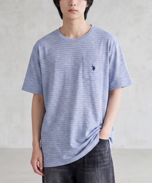 U.S. POLO ASSN.(ユーエスポロアッスン)の「【T23】【U.S. POLO ASSN/ユーエスポロアッスン】YD END ON END STRIPE SLUB TEE / ストライプ スラブ Tシャツ(Tシャツ/カットソー・メンズ・ブルー系その他/イエロー系その他/ブルー系その他2・SMALL/MEDIUM/LARGE/X-LARGE)」の2枚目の写真