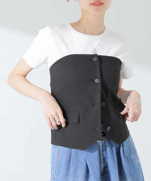JOURNAL STANDARD（ジャーナルスタンダード）の「アイアスストレッチビスチェ（ベスト・レディース・ベージュ/ブラック・FREE）」の2枚目の写真