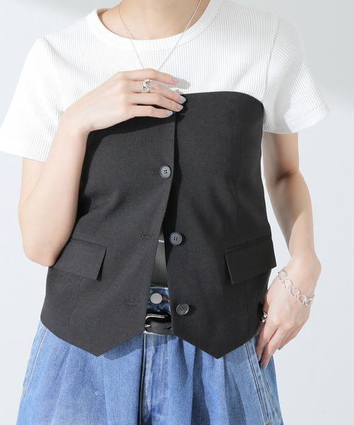 JOURNAL STANDARD（ジャーナルスタンダード）の「アイアスストレッチビスチェ（ベスト・レディース・ベージュ/ブラック・FREE）」の3枚目の写真