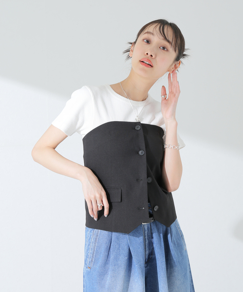 JOURNAL STANDARD（ジャーナルスタンダード）の「アイアスストレッチビスチェ（ベスト・レディース・ベージュ/ブラック・FREE）」の4枚目の写真