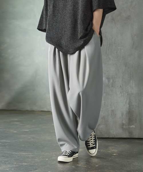 CTHY（シティ）の「ルーズシルエット梨地/サマーツイードドレープバギースラックス（スラックス・メンズ・グレー/ブラック/ブラック系・XL/L/M/S）」の3枚目の写真