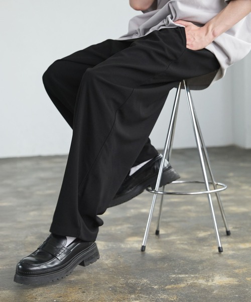 CTHY（シティ）の「ルーズシルエット梨地/サマーツイードドレープバギースラックス（スラックス・メンズ・グレー/ブラック/ブラック系・XL/L/M/S）」の2枚目の写真