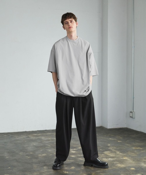 CTHY（シティ）の「ルーズシルエット梨地/サマーツイードドレープバギースラックス（スラックス・メンズ・グレー/ブラック/ブラック系・XL/L/M/S）」の6枚目の写真