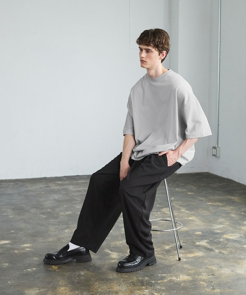 CTHY（シティ）の「ルーズシルエット梨地/サマーツイードドレープバギースラックス（スラックス・メンズ・グレー/ブラック/ブラック系・XL/L/M/S）」の10枚目の写真