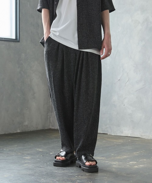 CTHY（シティ）の「ルーズシルエット梨地/サマーツイードドレープバギースラックス（スラックス・メンズ・グレー/ブラック/ブラック系・XL/L/M/S）」の12枚目の写真