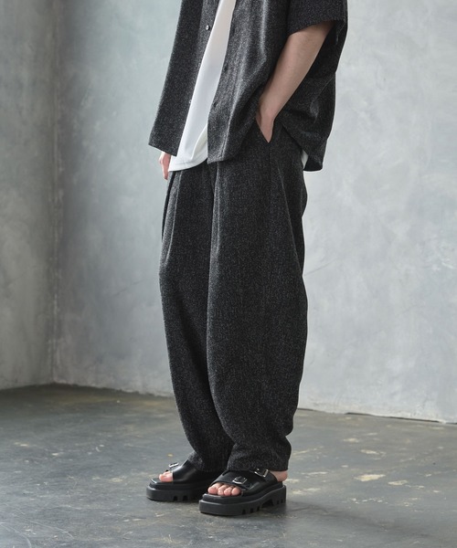 CTHY（シティ）の「ルーズシルエット梨地/サマーツイードドレープバギースラックス（スラックス・メンズ・グレー/ブラック/ブラック系・XL/L/M/S）」の15枚目の写真