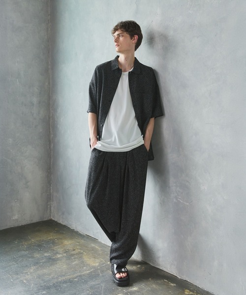 CTHY（シティ）の「ルーズシルエット梨地/サマーツイードドレープバギースラックス（スラックス・メンズ・グレー/ブラック/ブラック系・XL/L/M/S）」の20枚目の写真