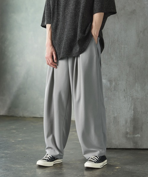 CTHY（シティ）の「ルーズシルエット梨地/サマーツイードドレープバギースラックス（スラックス・メンズ・グレー/ブラック/ブラック系・XL/L/M/S）」の22枚目の写真