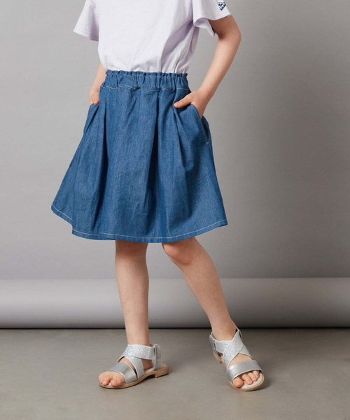 a.v.v（アーヴェヴェ）の「[140-150]タック＆ギャザーフレアスカート（スカート・キッズ・ブルー/ブラック/ベージュ・140/150）」の3枚目の写真